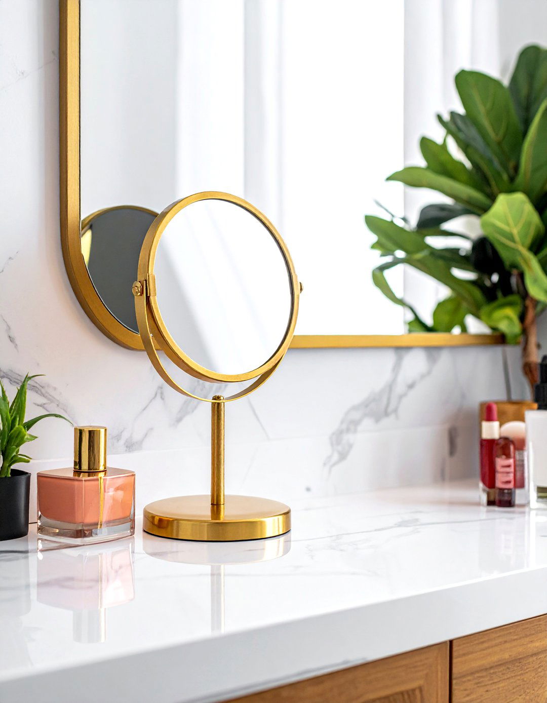 Brass Makeup Mirror - 30 brass bathroom ideas