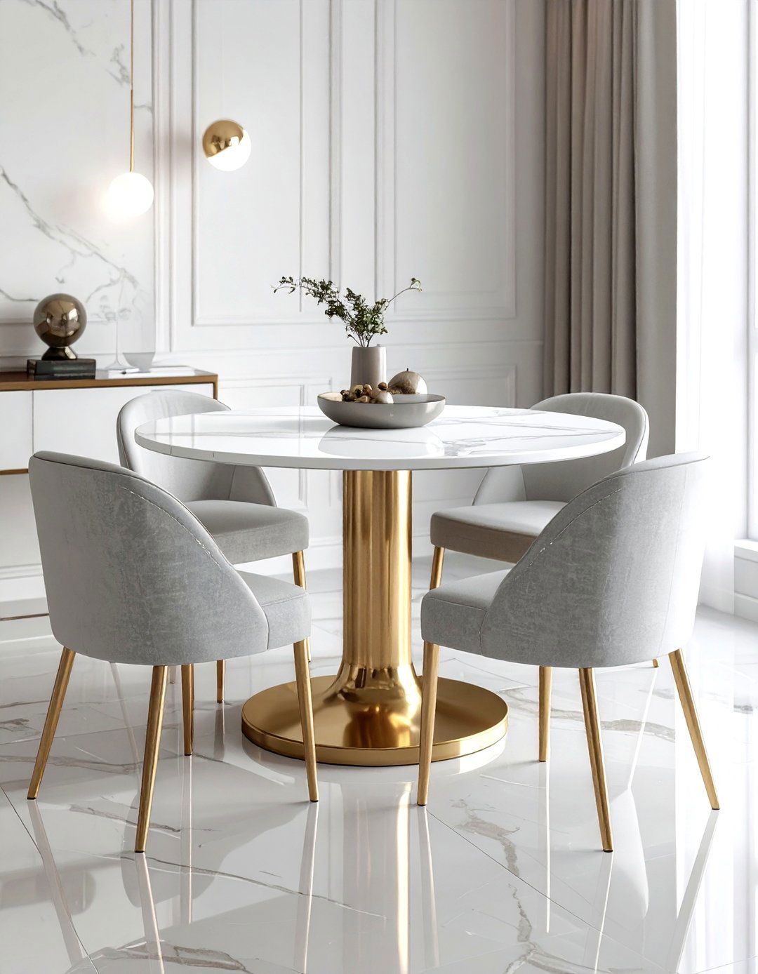 Brass Pedestal Table - 30 brass accent dining room ideas