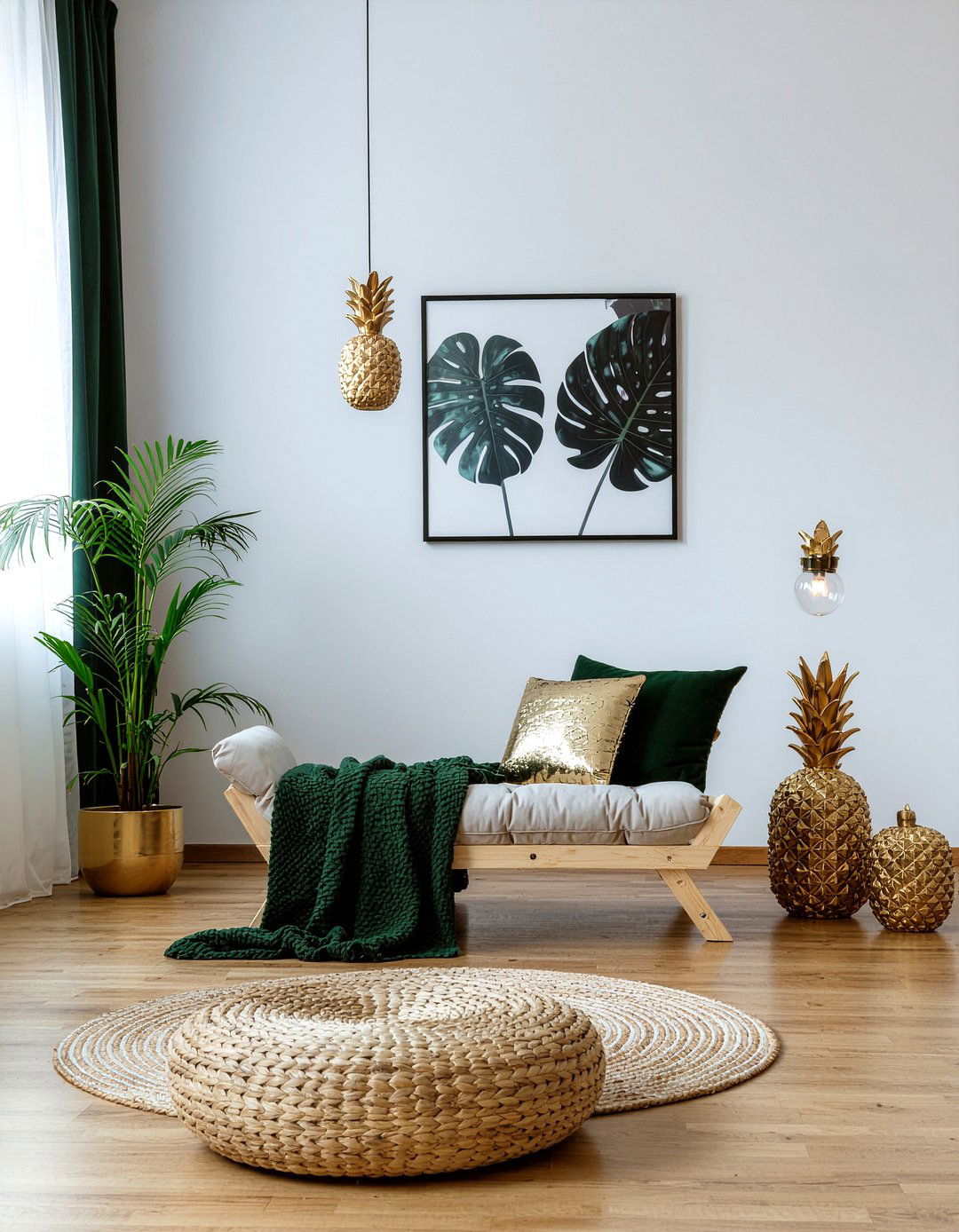 Brass Pineapple Accents - 30 tropical living room ideas
