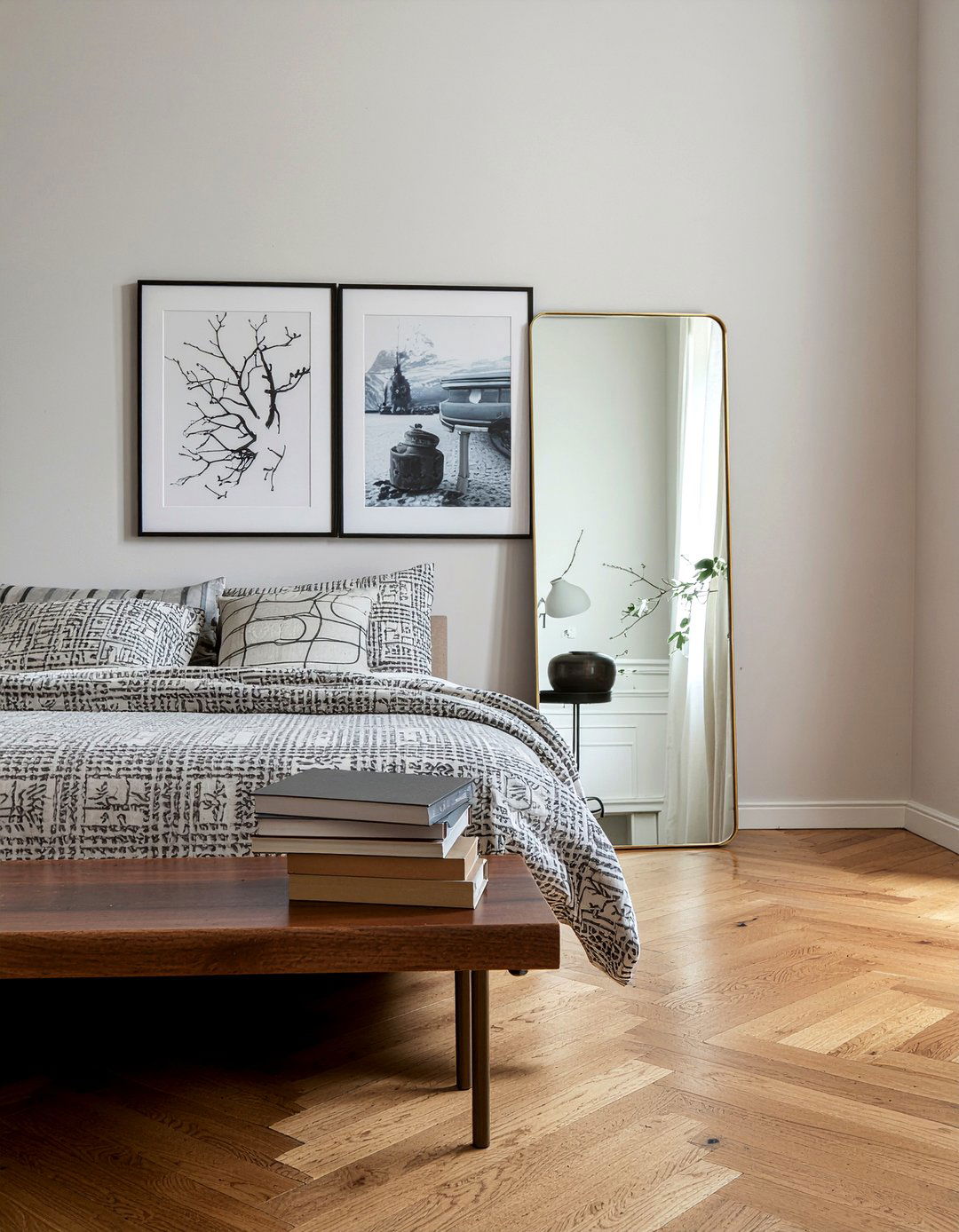 Brass Rectangular Floor Mirror - 30 bedroom leaning mirrors