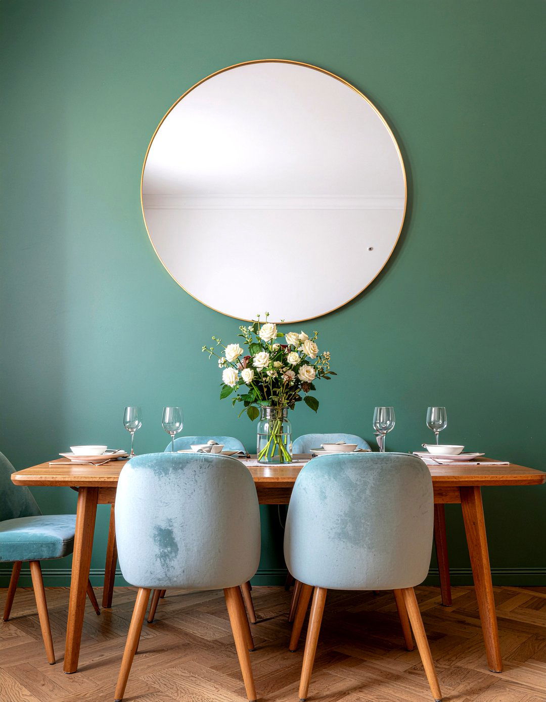 Brass Round Mirror For Elegant Dining - 30 round mirror dining room ideas