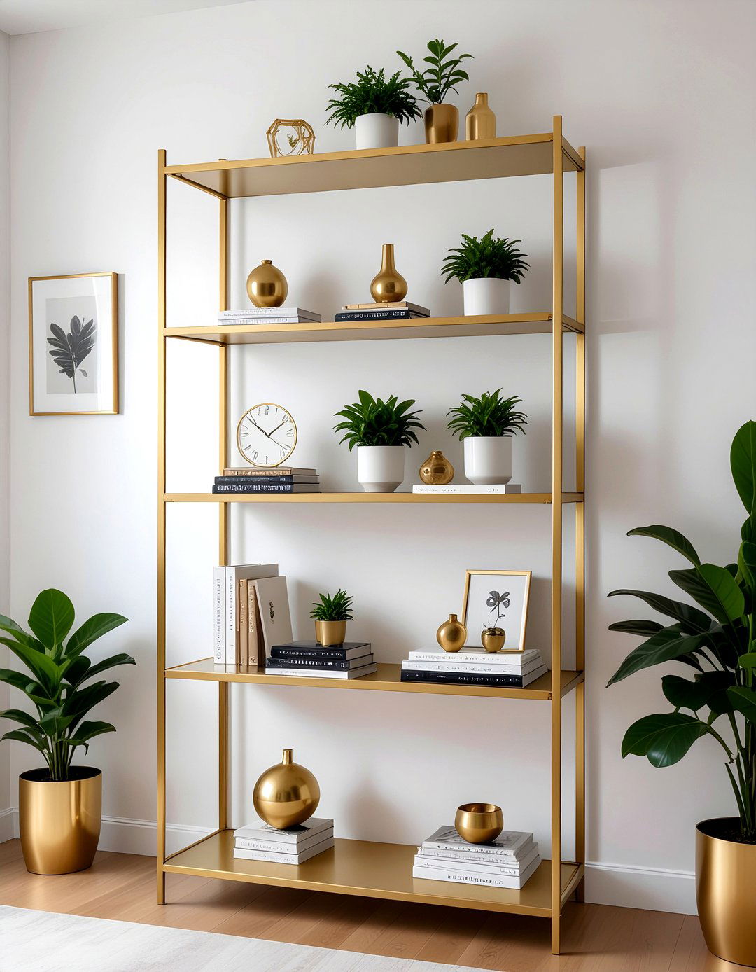 Brass Shelving Unit - 30 brass accent living room ideas
