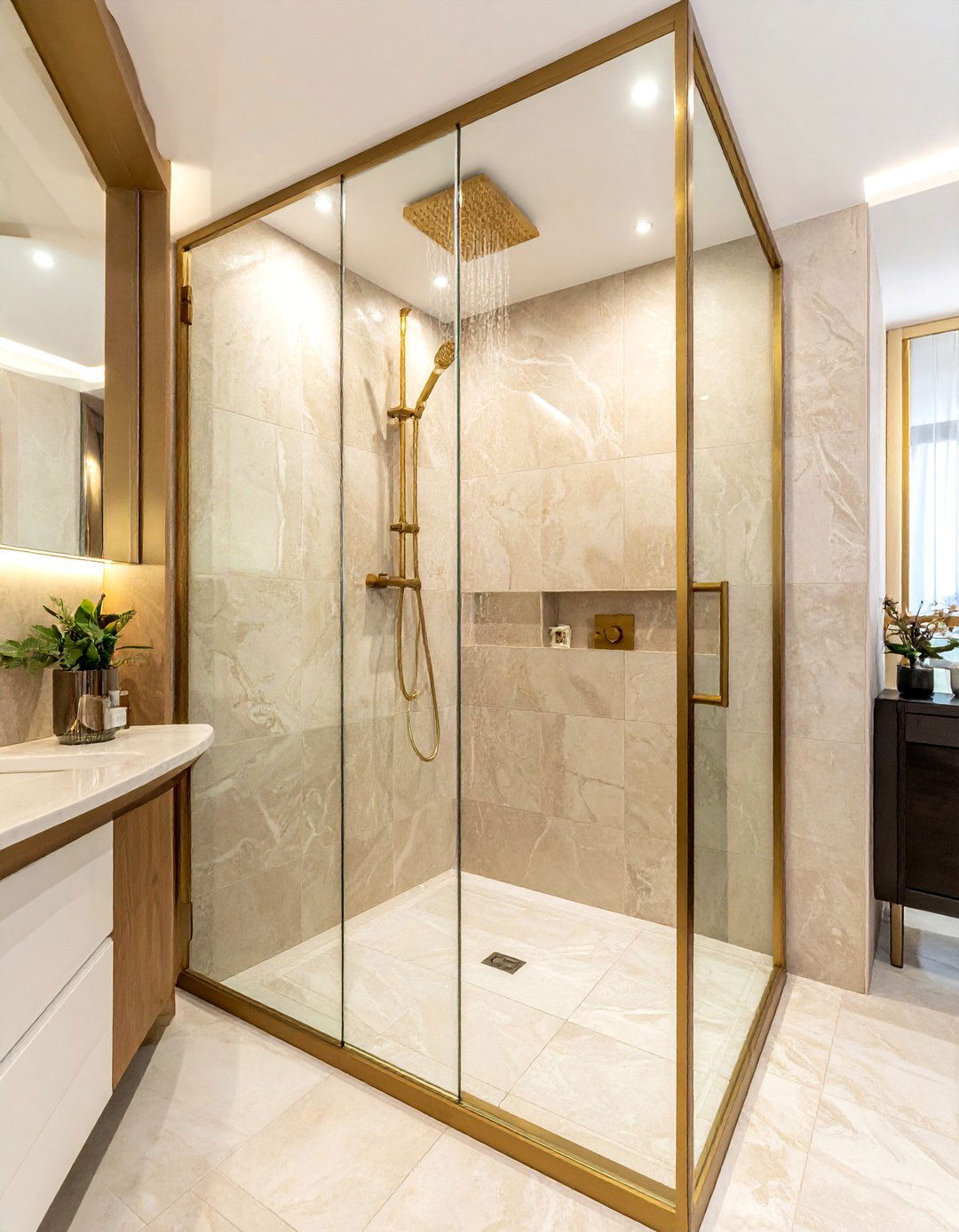 Brass Shower Door - 30 brass bathroom ideas