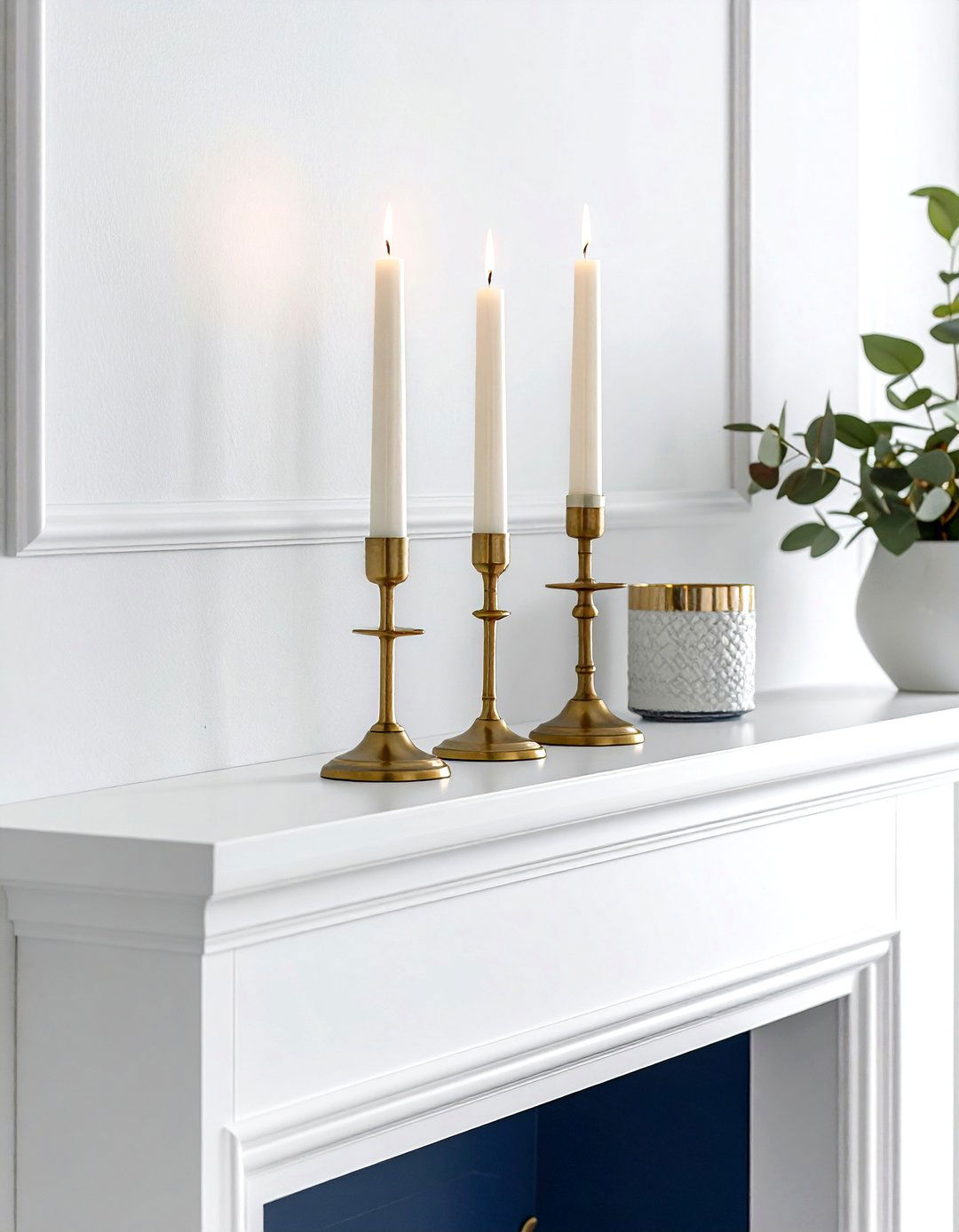 Brass Taper Candles - 30 minimalist mantel ideas