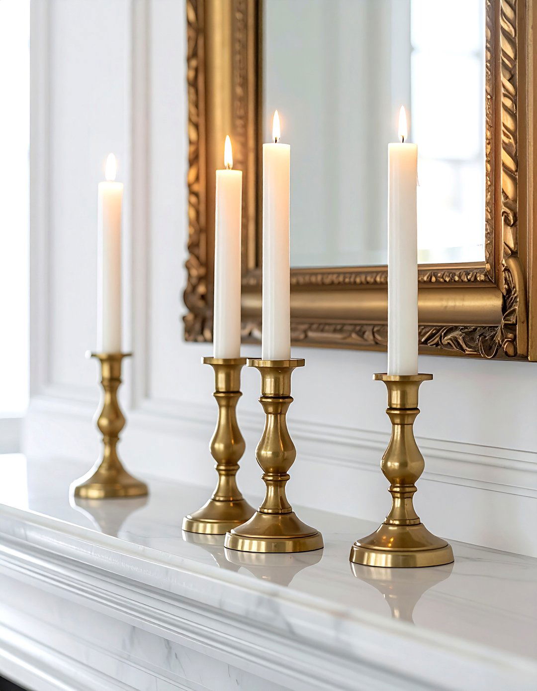 Brass Taper Candlestick - 30 layered mantel ideas