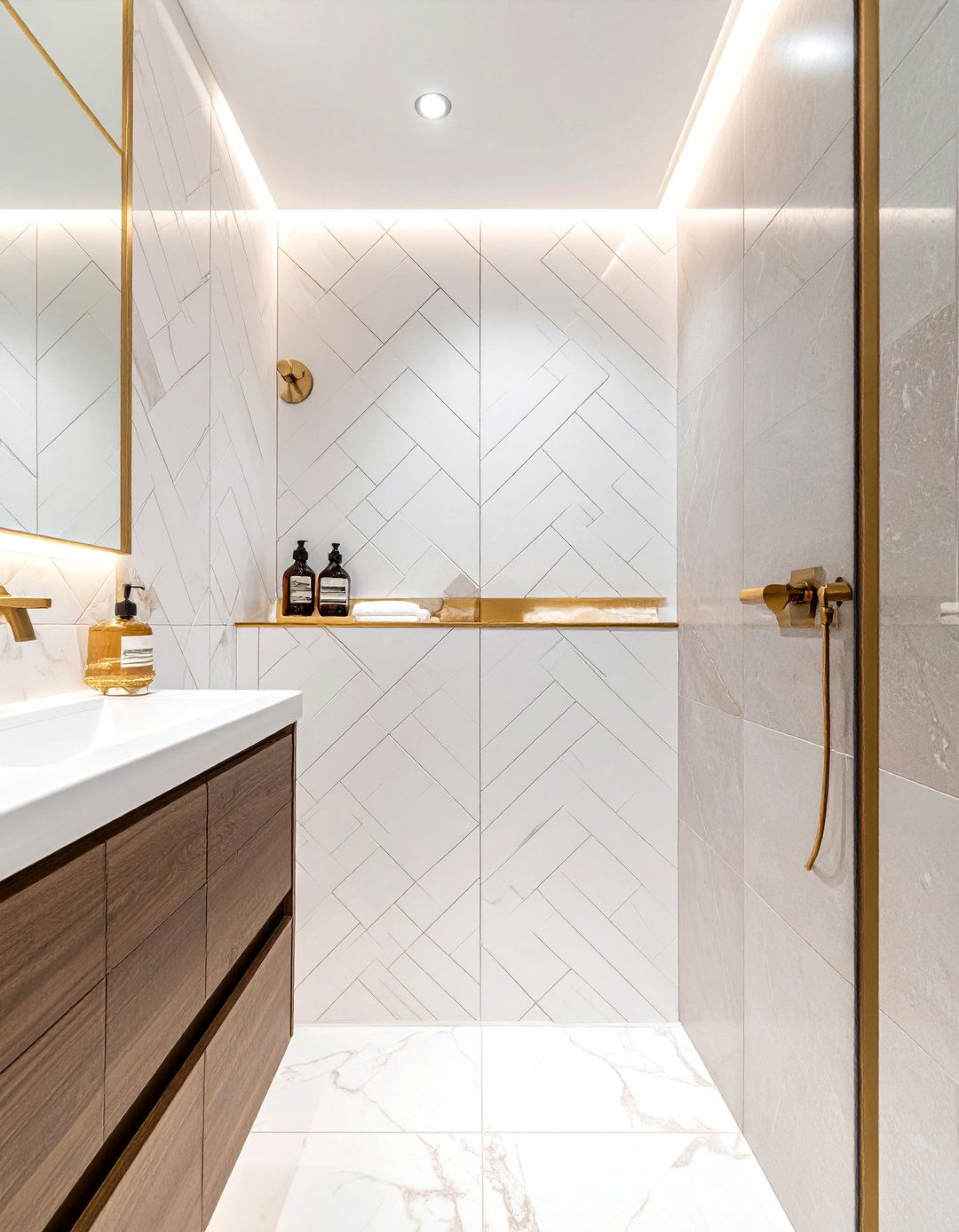 Brass Tile Trim - 30 brass bathroom ideas