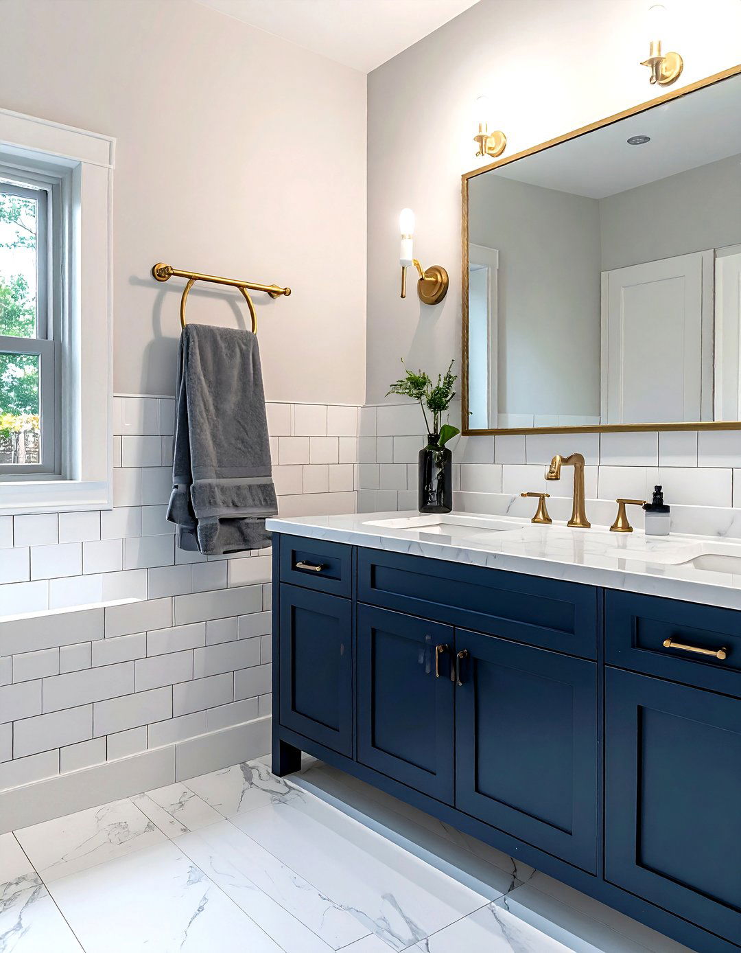 Brass Towel Bar - 30 farmhouse bathroom ideas