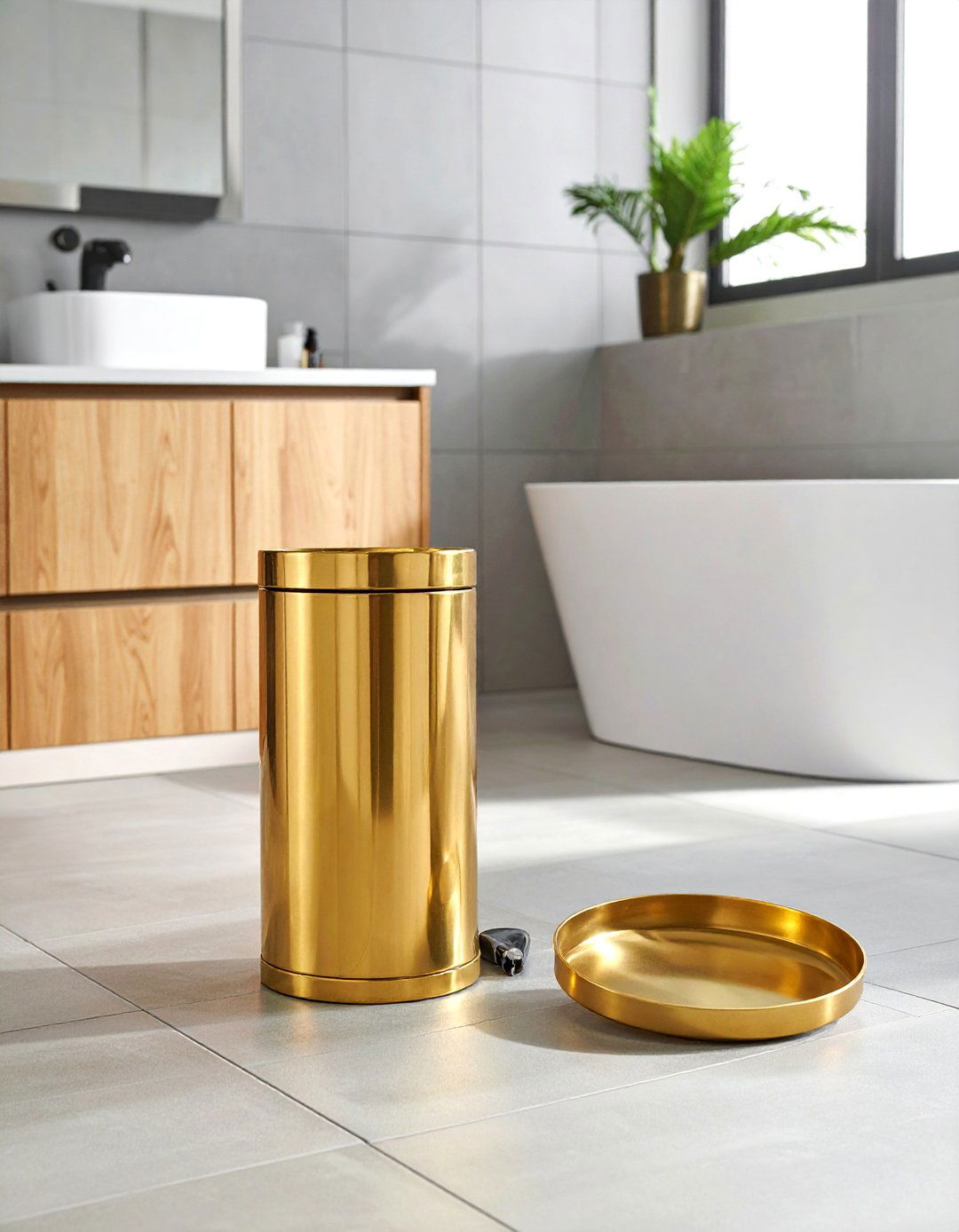 Brass Trash Can - 30 brass bathroom ideas