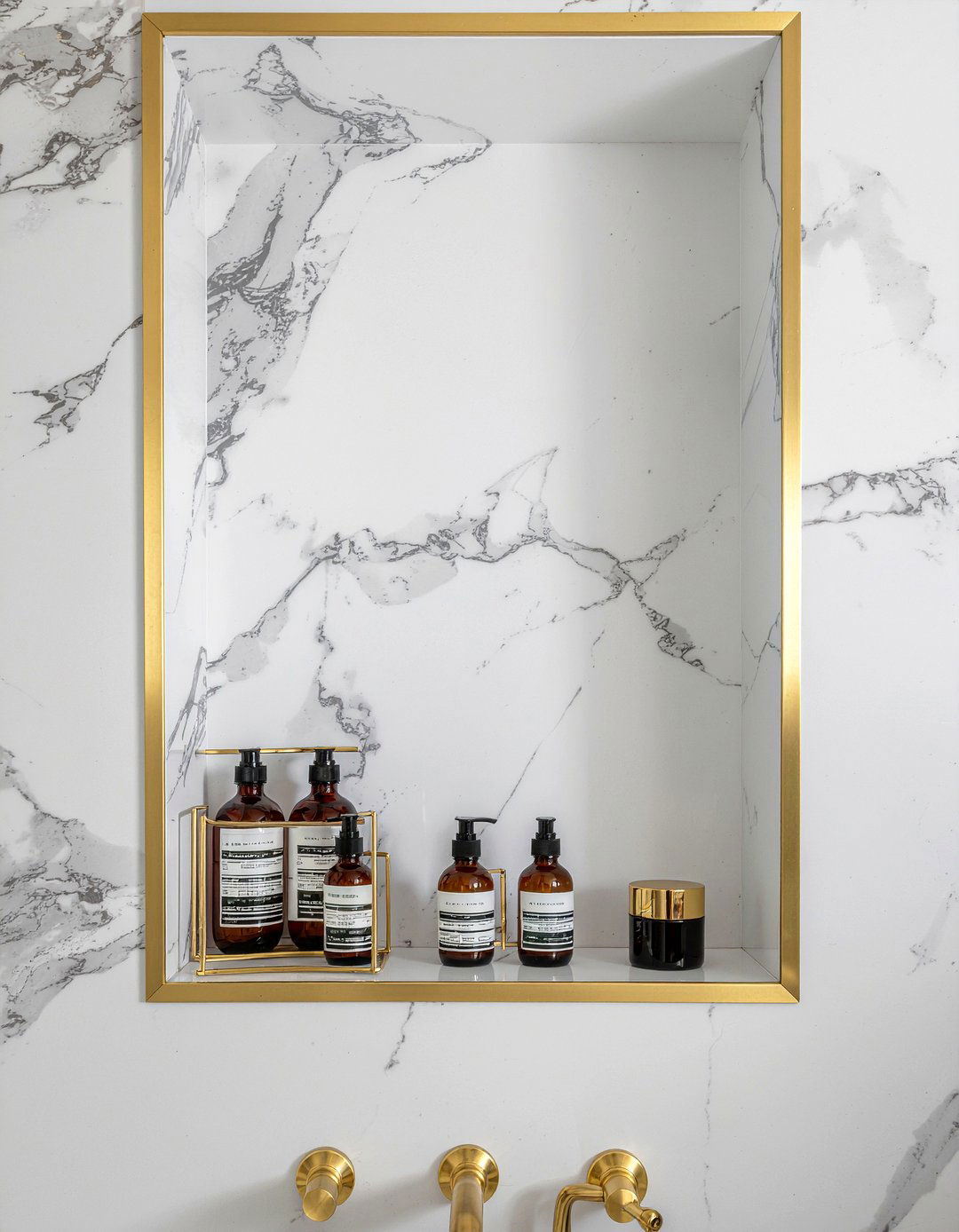 Brass Trim Shower Niche - 30 bathroom niche ideas