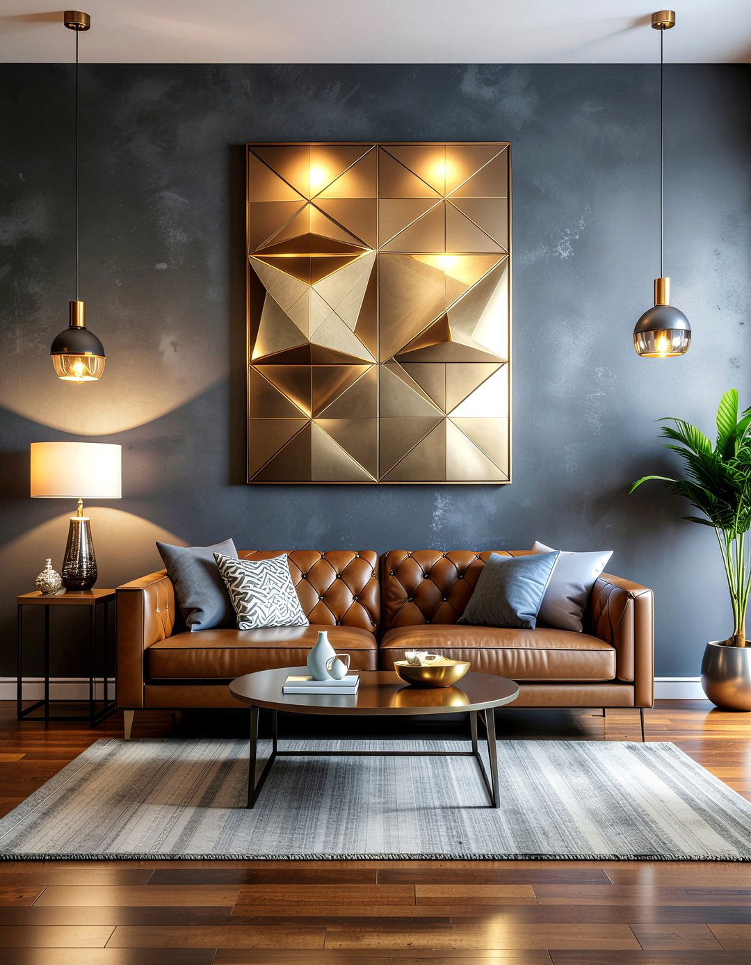 Brass Wall Art - 30 brass accent living room ideas