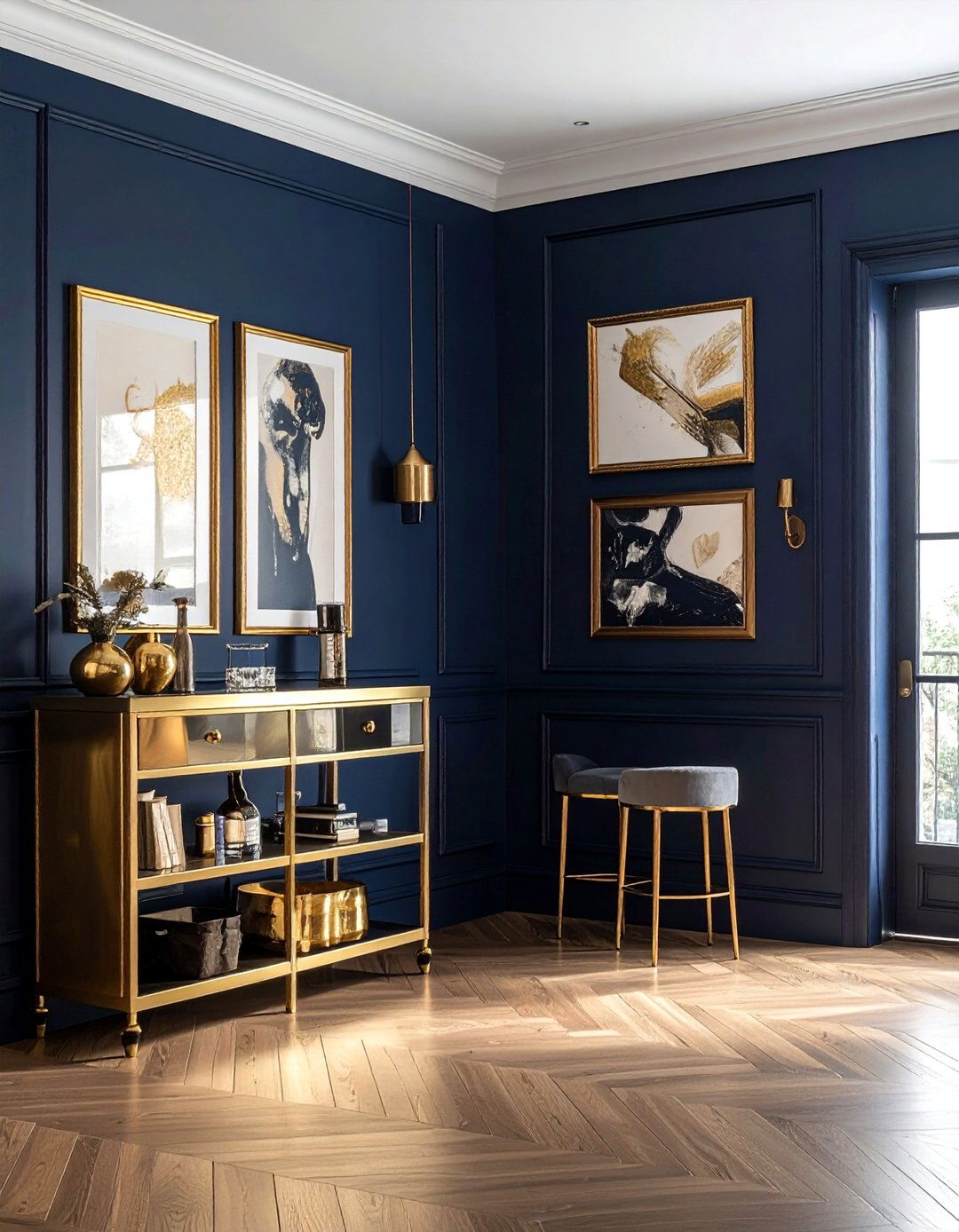 Brass accents dark room - 30 moody decor ideas