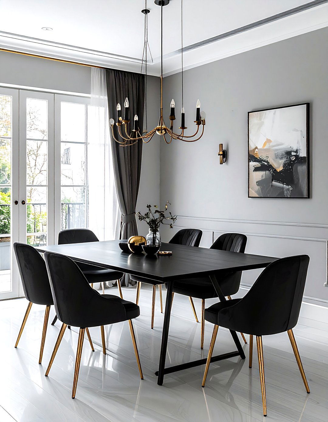 Brass and black chandelier - 30 brass chandelier dining room ideas