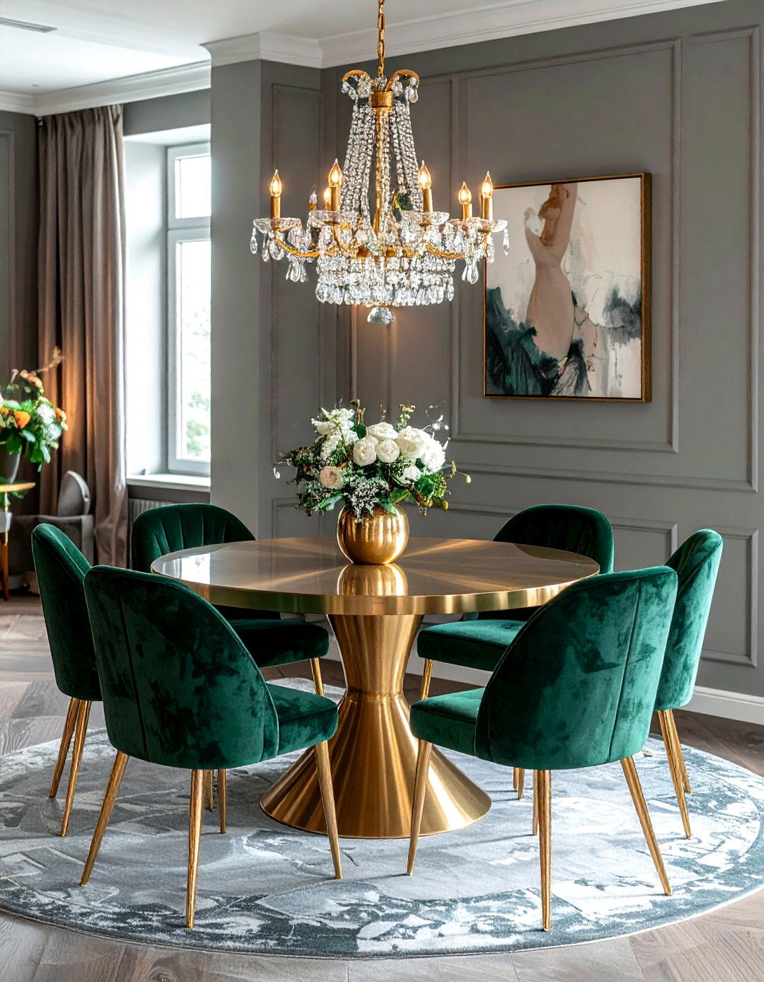 Brass and velvet dining room - 30 decor texture mixing ideas