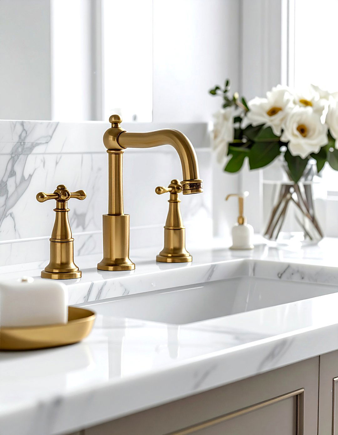 Brass bathroom faucet - 30 vintage bathroom ideas