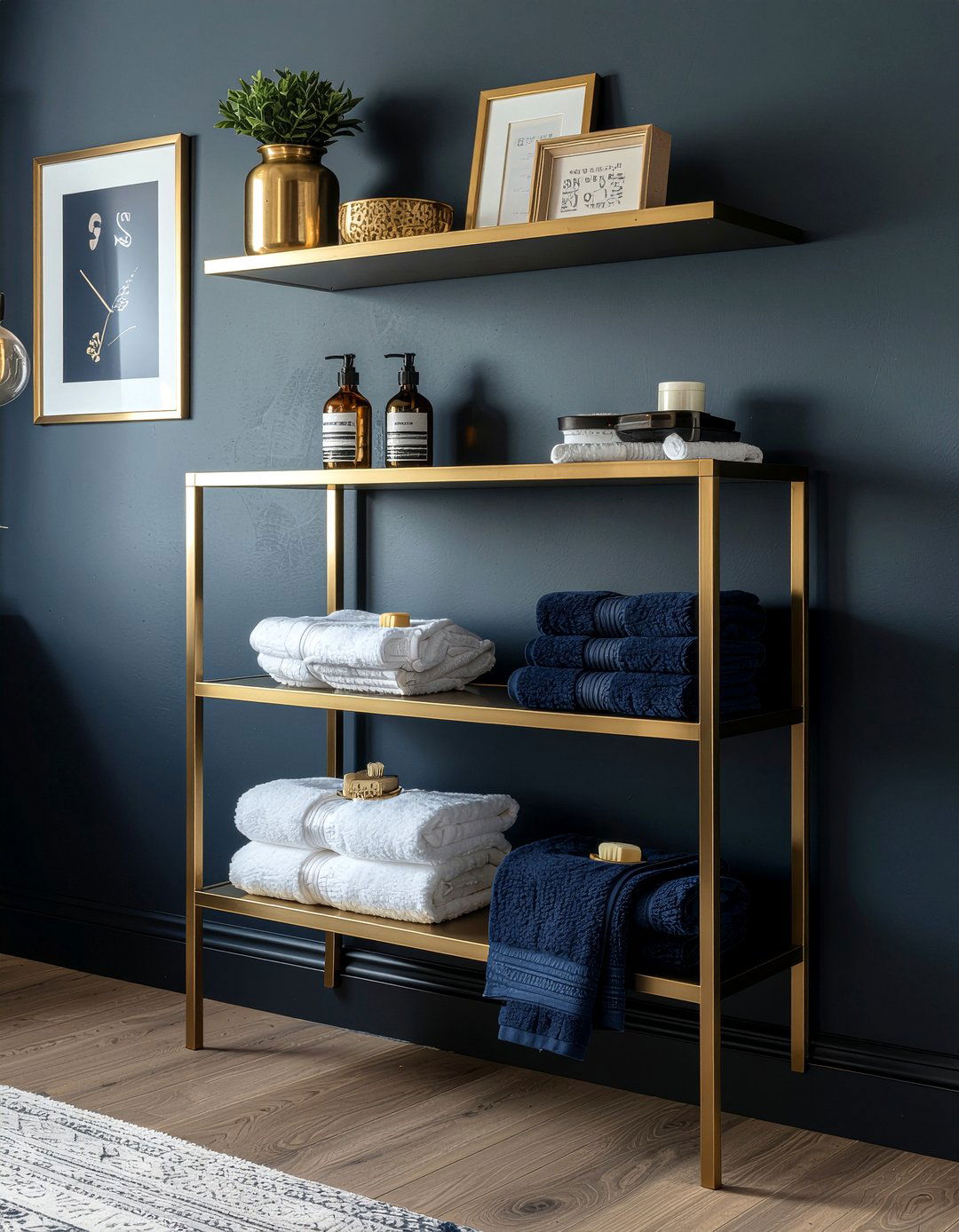 Brass bathroom shelving - 30 bathroom etagere ideas