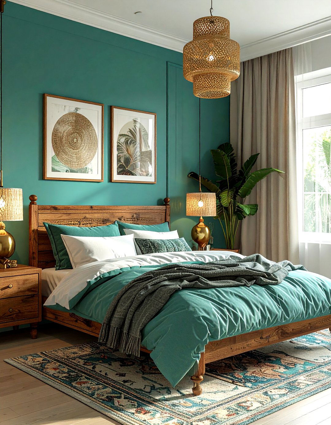 Brass bedside lamp bedroom - 30 bohemian teal bedroom ideas
