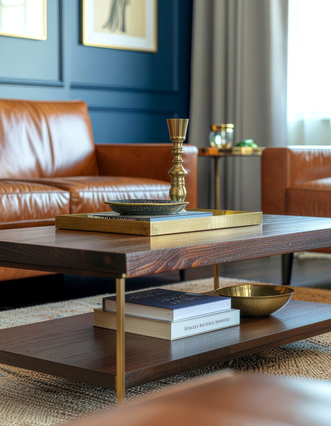 Brass coffee table accents - 30 living room coffee table styling