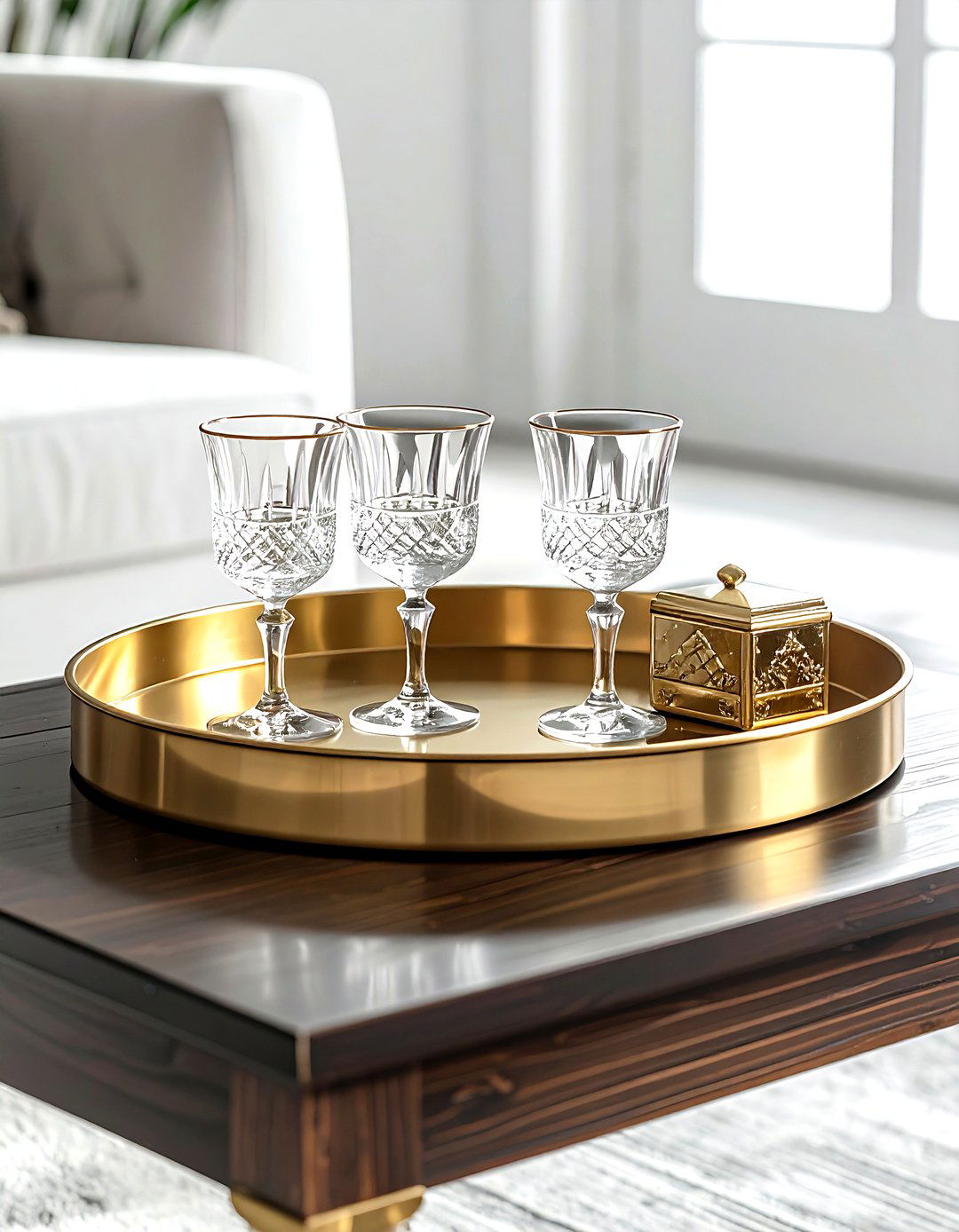 Brass decorative tray - 30 living room centerpiece ideas