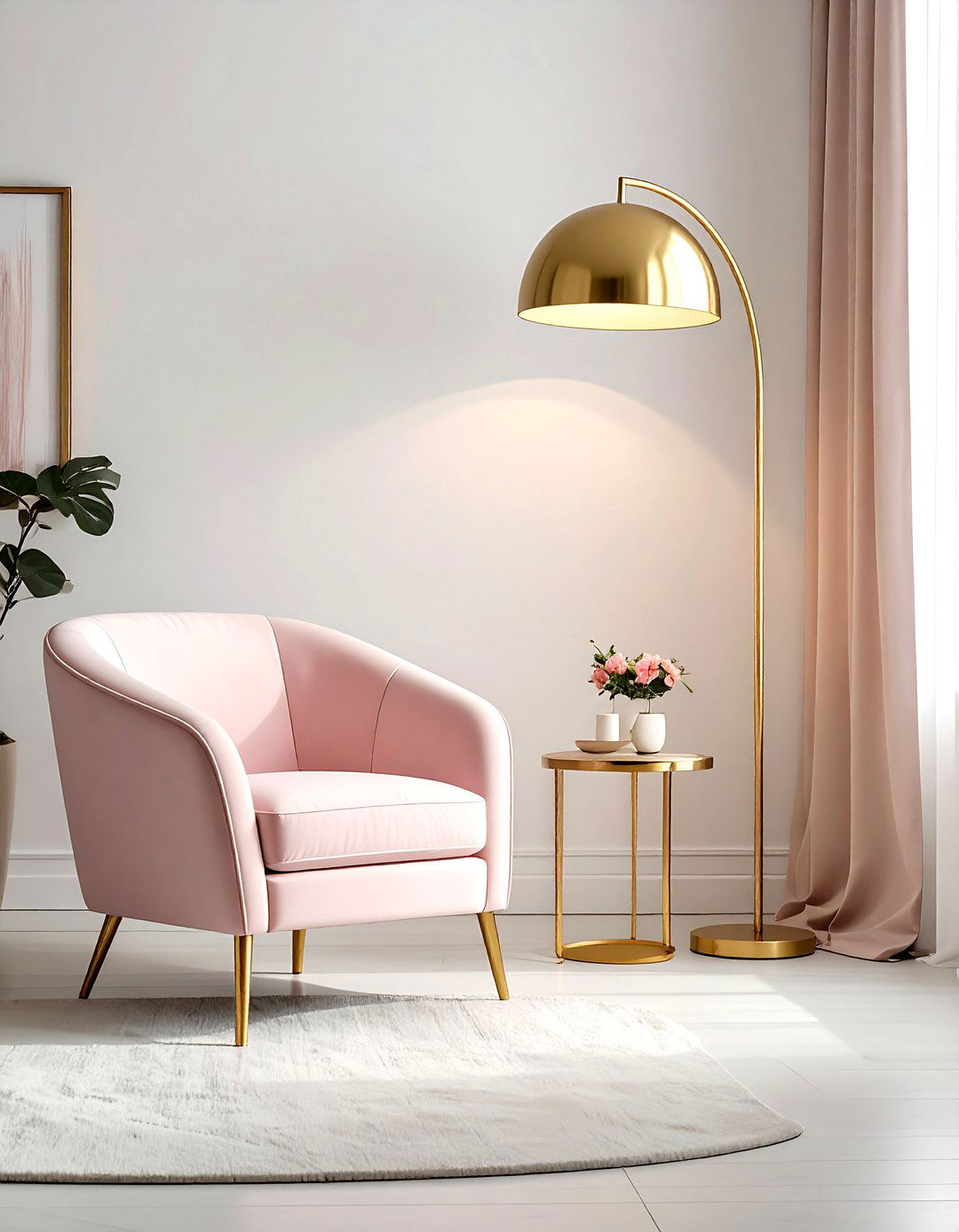 Brass floor lamp - 30 blush and white living room ideas