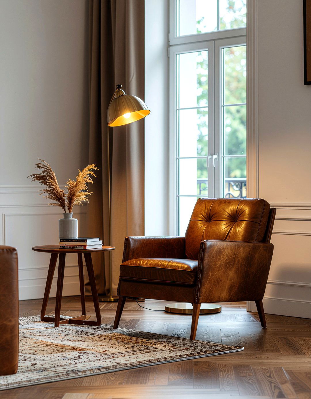 Brass floor lamp - 30 metal accent living room ideas