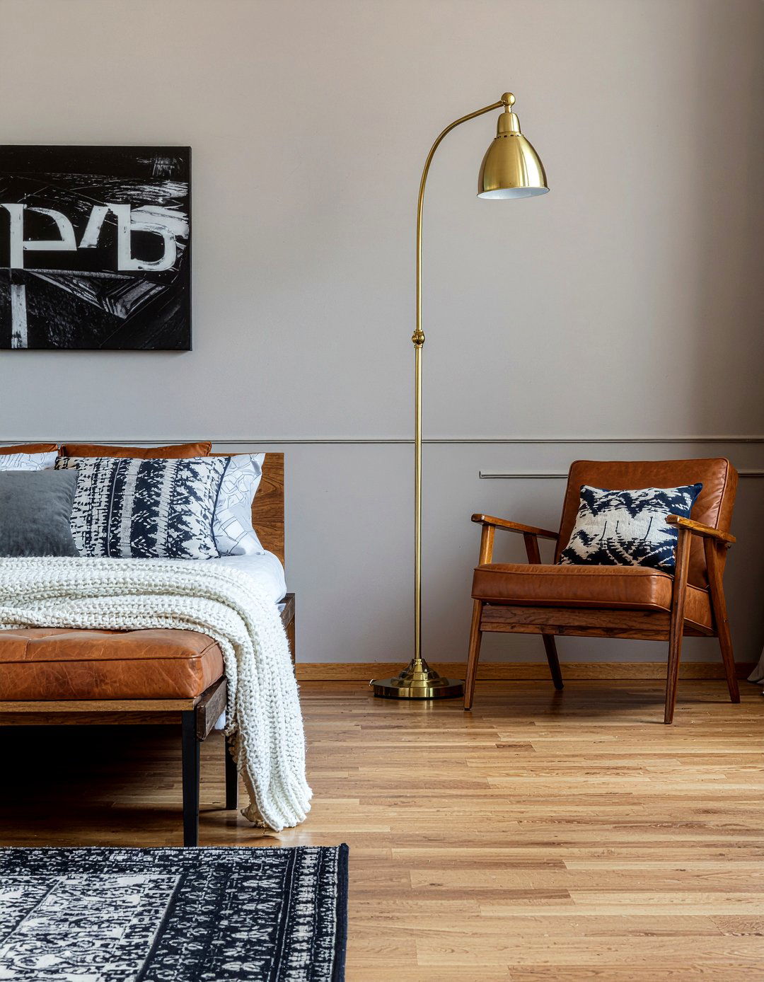 Brass floor lamp - 30 brass accent bedroom ideas