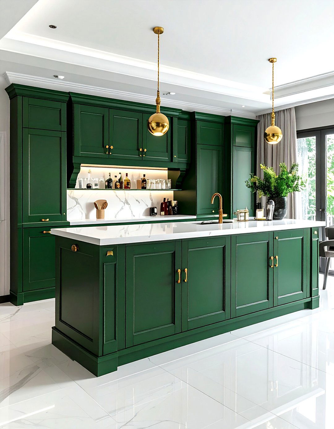 Brass hardware beverage station - 30 kitchen dry bar ideas