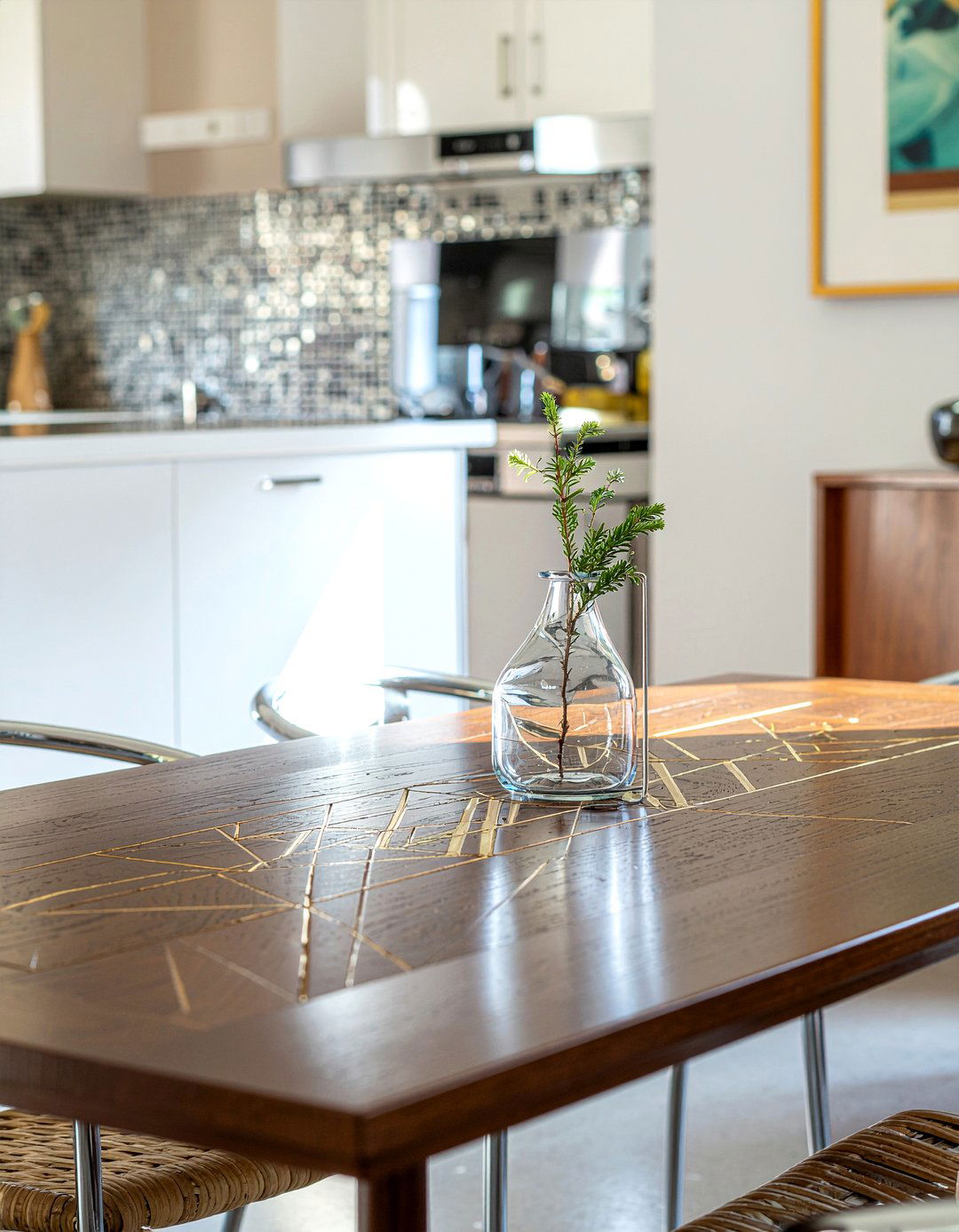 Brass inlay table - 30 mixed metal dining room ideas