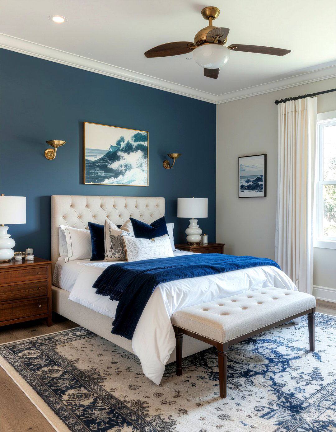 Brass light fixture - 30 nautical bedroom ideas