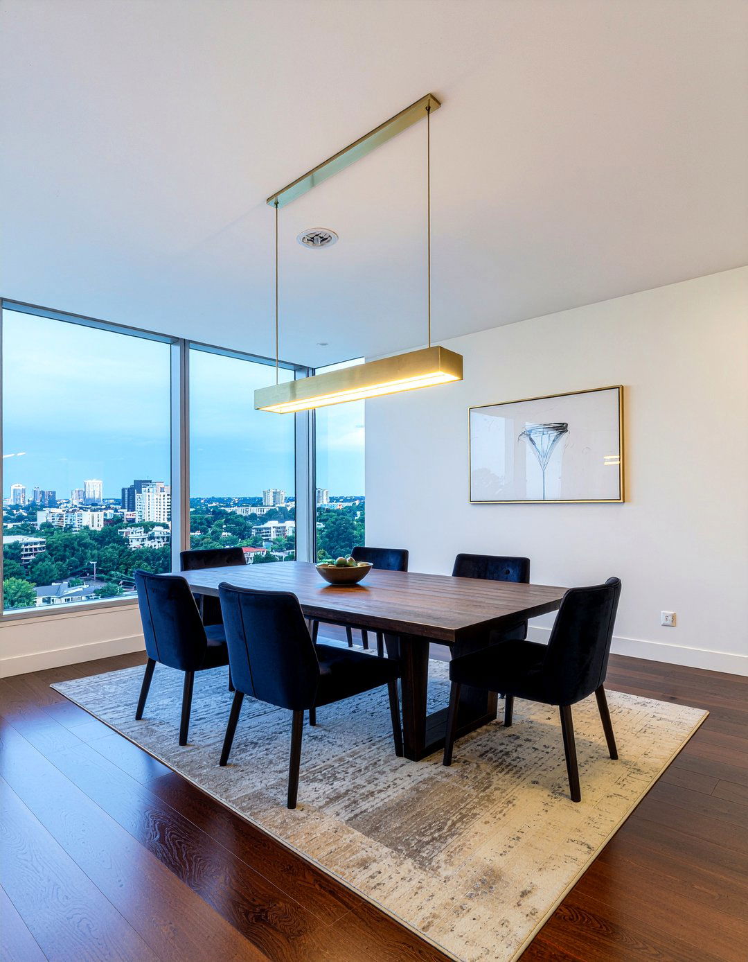 Brass light fixtures dining room - 30 penthouse dining room ideas