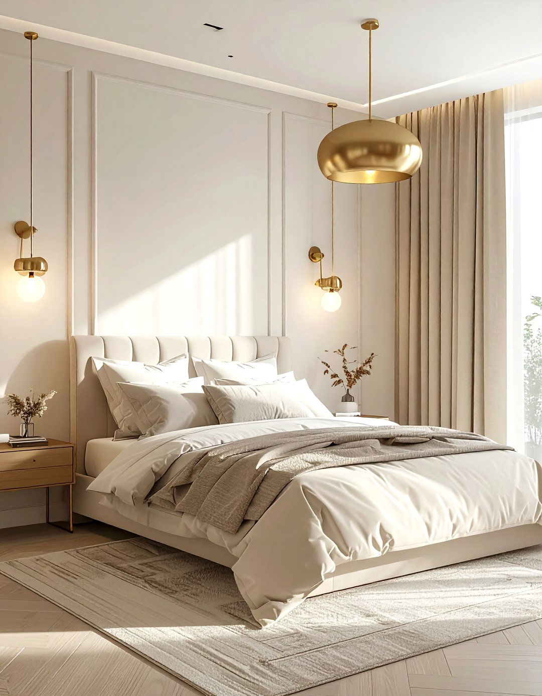 Brass lighting cream bedroom - 30 contemporary cream bedroom ideas