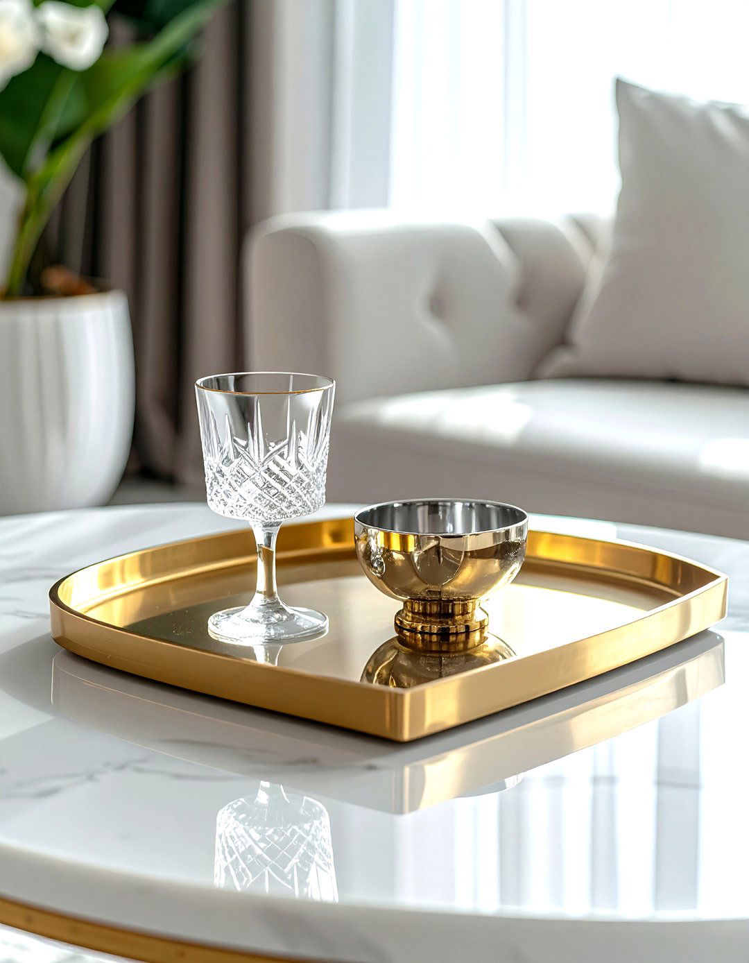 Brass metal tray - 30 coffee table decor ideas