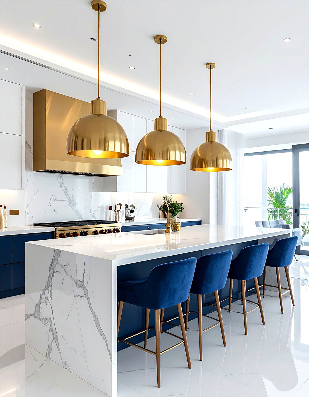 Brass pendant lighting - 30 nautical kitchen ideas