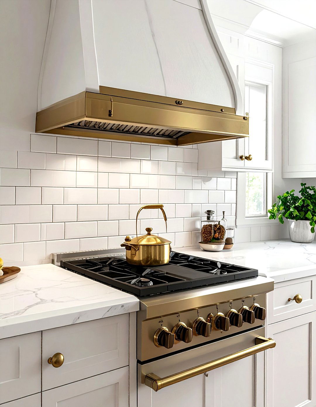 Brass pot filler over stove - 30 French farmhouse kitchen ideas