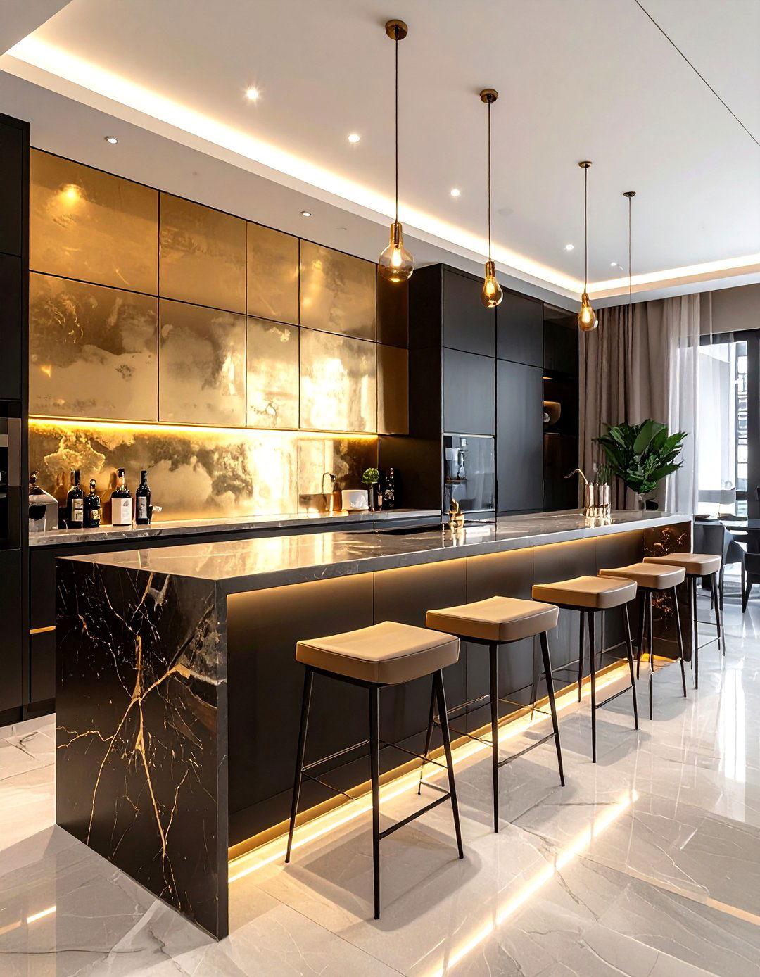 Brass sheet backsplash - 30 dining room backsplash ideas