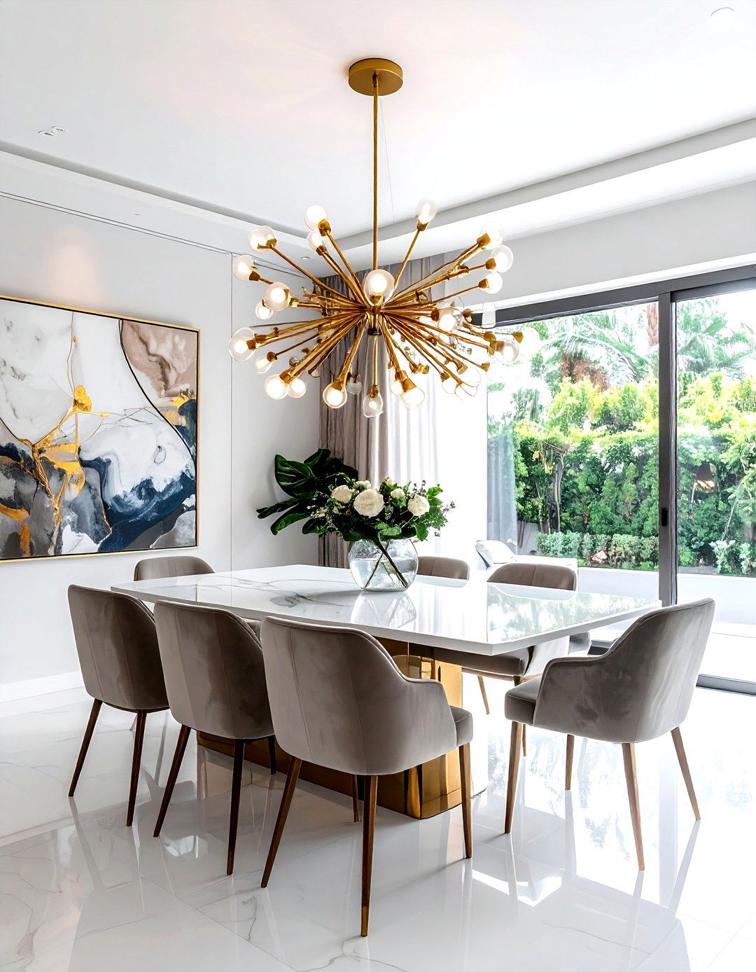 Brass sputnik chandelier - 30 dining room lamp ideas