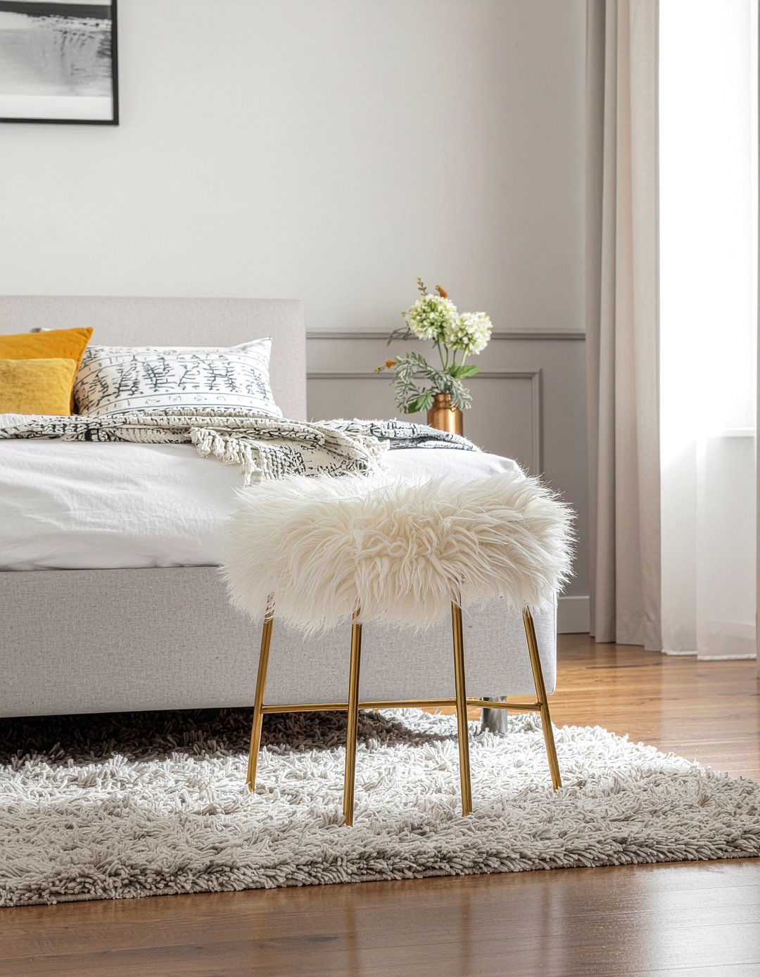 Brass stool - 30 brass accent bedroom ideas