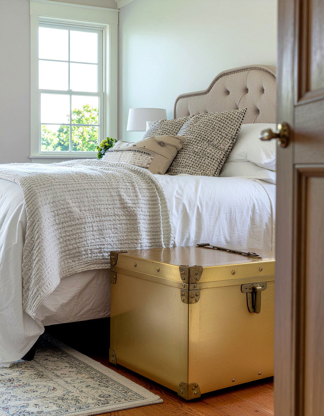 Brass trunk - 30 brass accent bedroom ideas