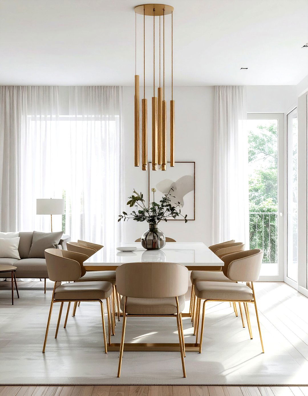 Brass tube linear light - 30 linear chandelier dining room ideas