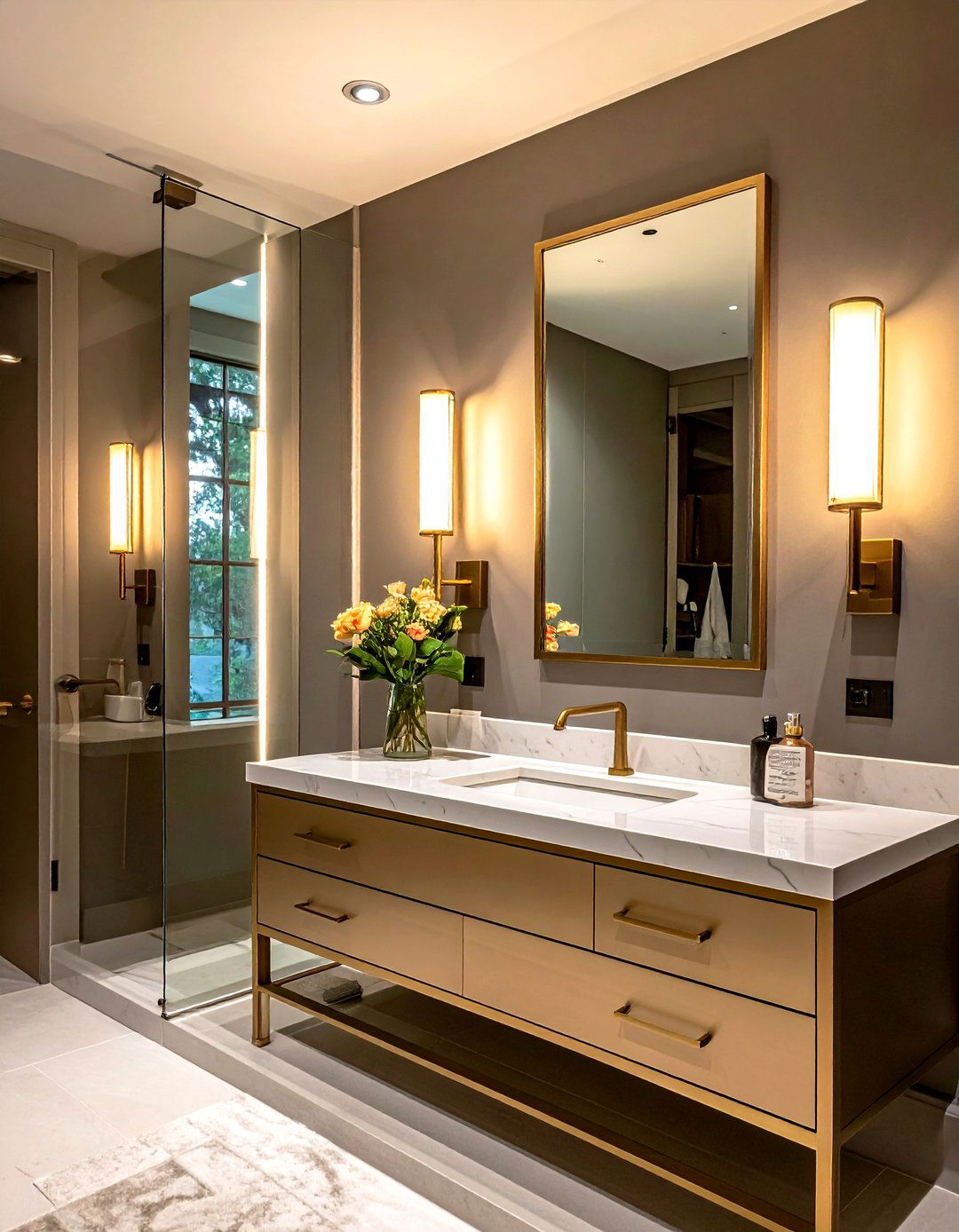 Brass wall sconces - 30 small powder room ideas