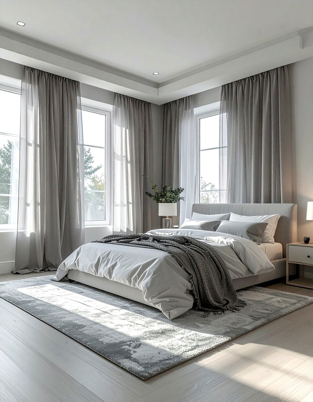 Breezy Grey Sheer Curtain Design - 30 coastal grey bedroom ideas