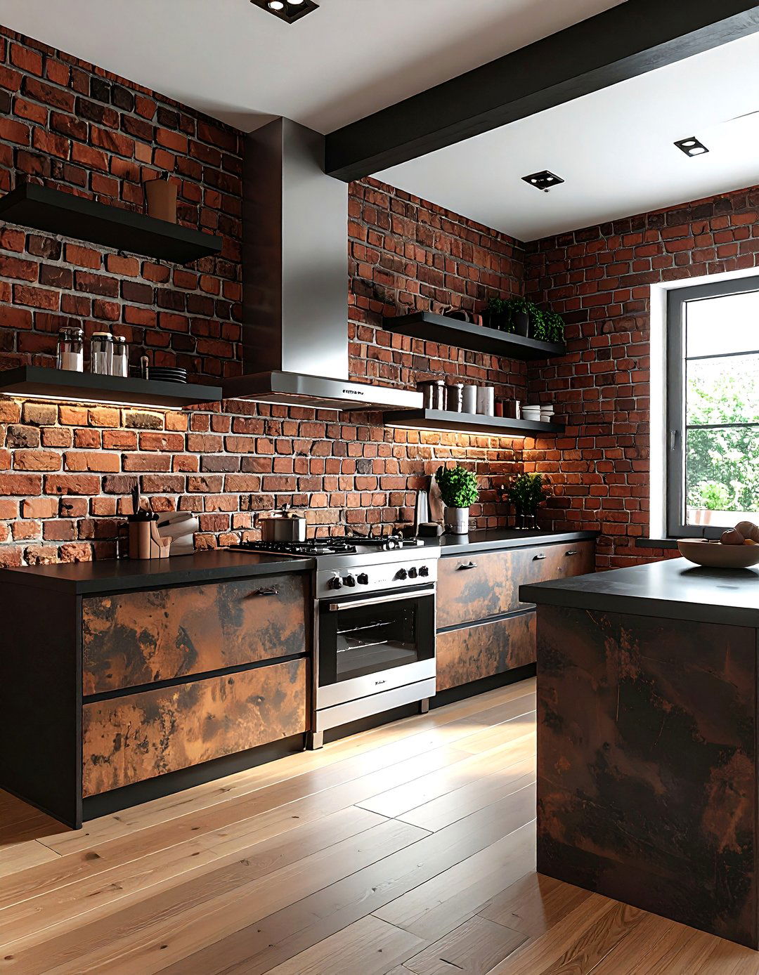 Brick Accent Wall - 30 rustic modern kitchen ideas