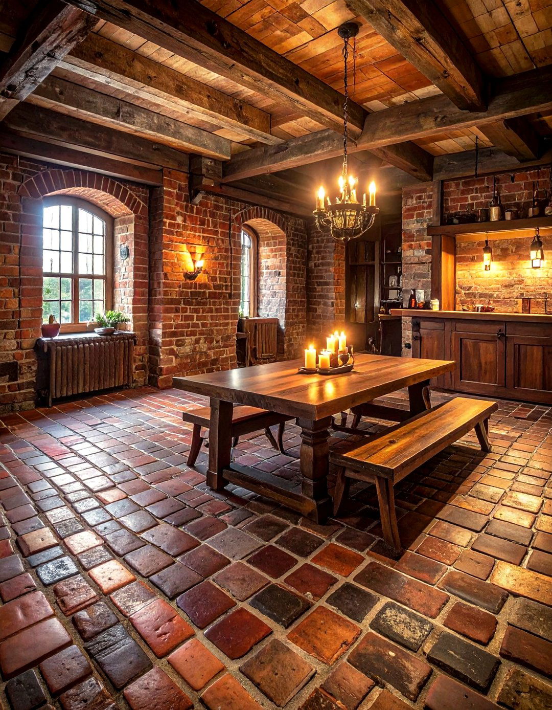 Brick Paver Floor - 30 dining room flooring ideas