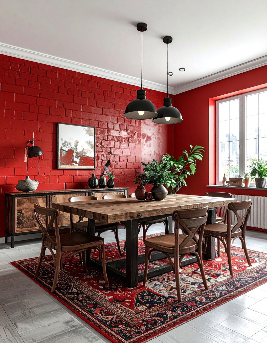 Brick Red Walls - 30 red dining room ideas