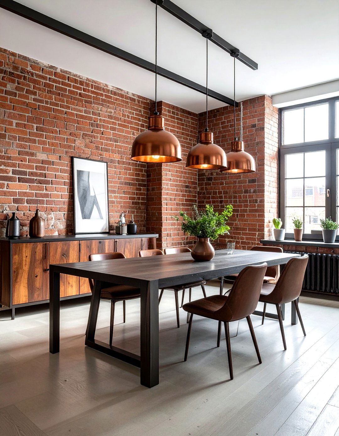 Brick Wall Copper Decor - 30 copper accent dining room ideas