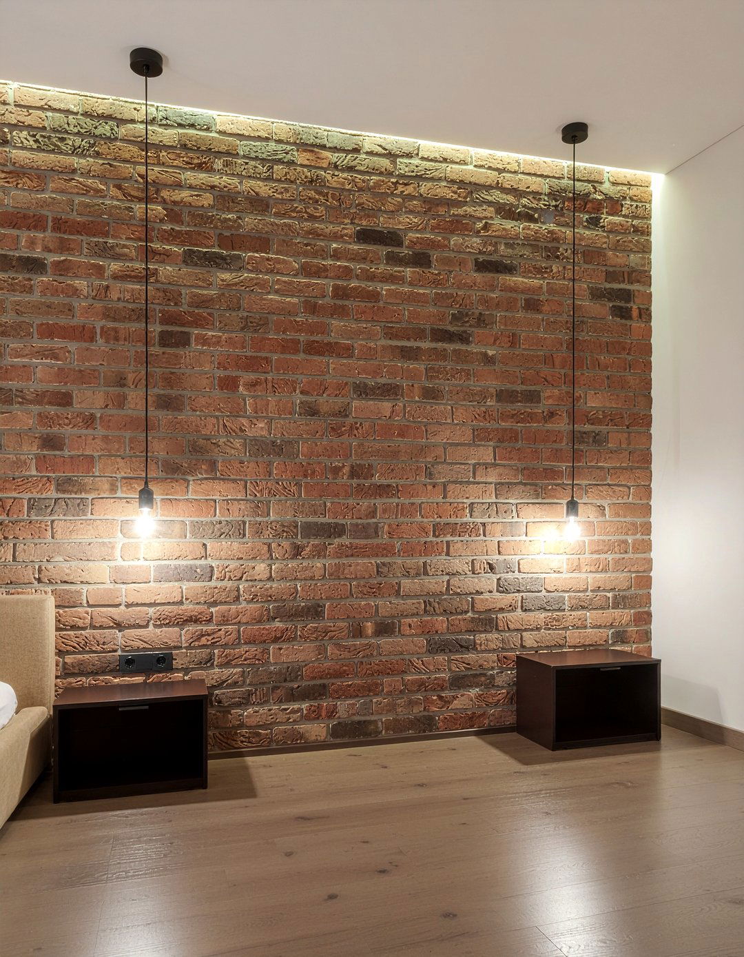 Brick Wall Lighting - 30 bedroom brick wall ideas