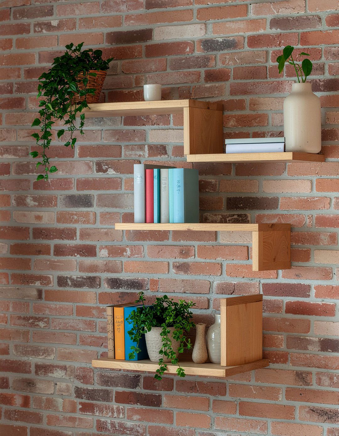 Brick Wall With Wooden Shelves - 30 living room brick wall ideas