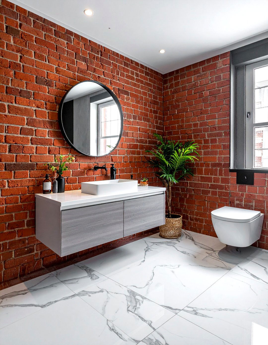 Brick and marble - 30 brick bathroom ideas