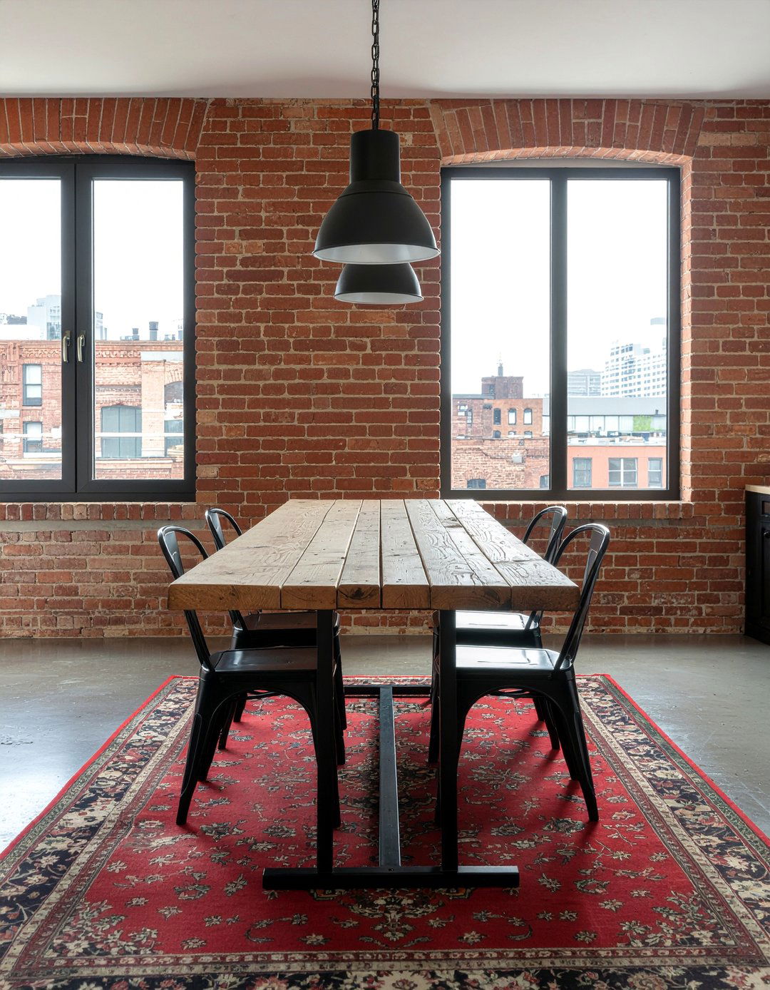 Brick and steel dining room - 30 dining room material mixing ideas