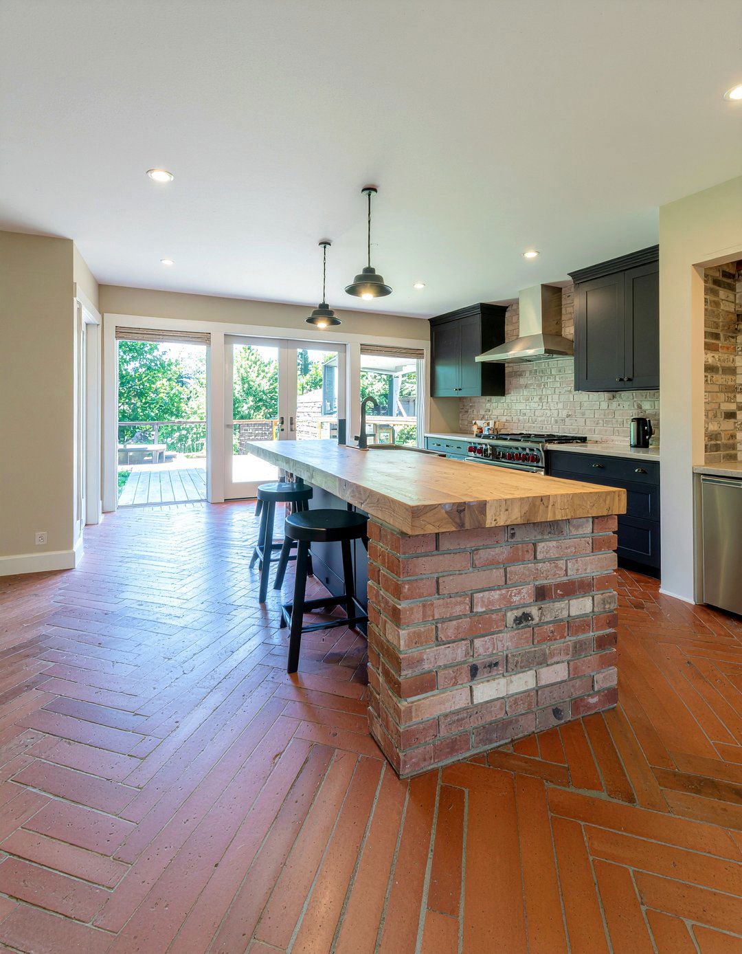 Brick floor kitchen island - 30 brick floor kitchen ideas