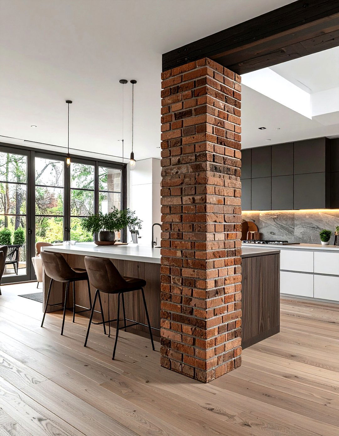 Brick pillar in kitchen - 30 exposed brick kitchen ideas